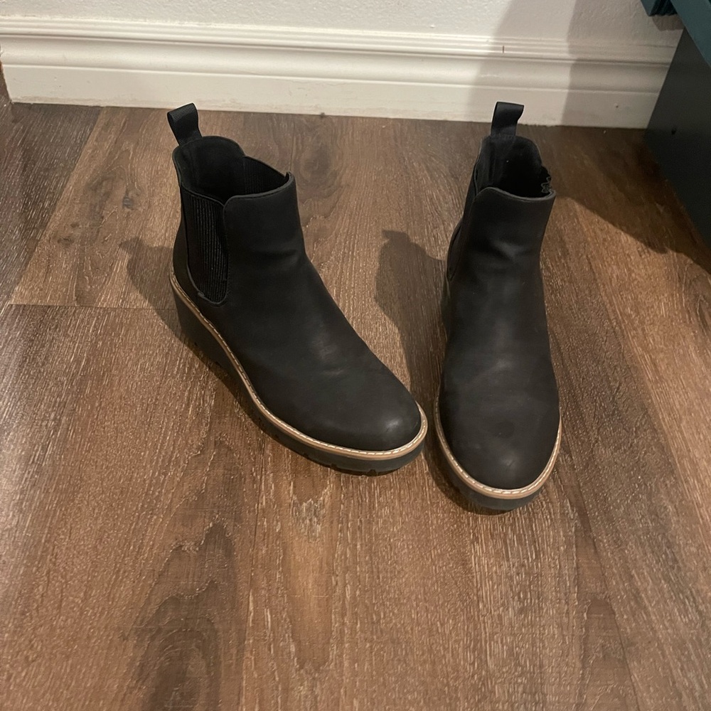 Black Ankle Boots with Tan Sole